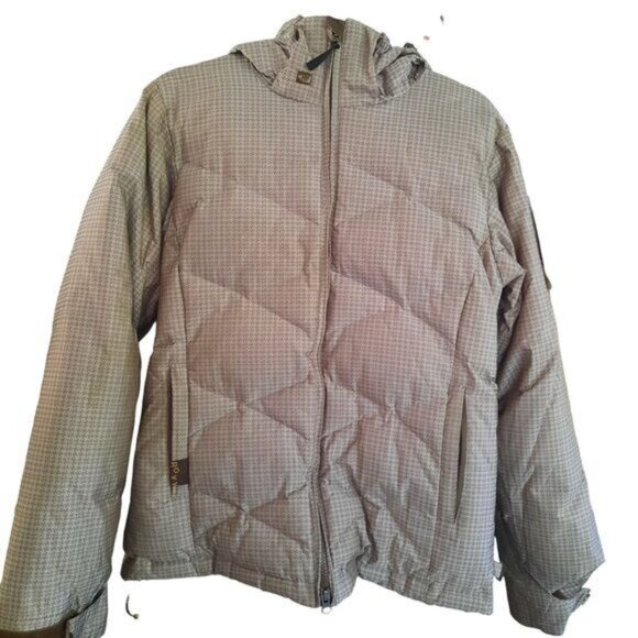 Roxy cream herringbone print endurance 10,000mm down ski winter jacket - Picture 2 of 9